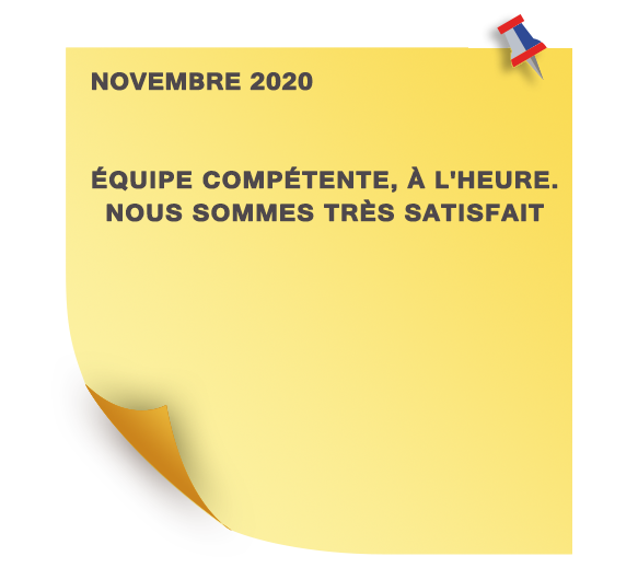 Post-it d'avis d'un client du mois de novembre 2020